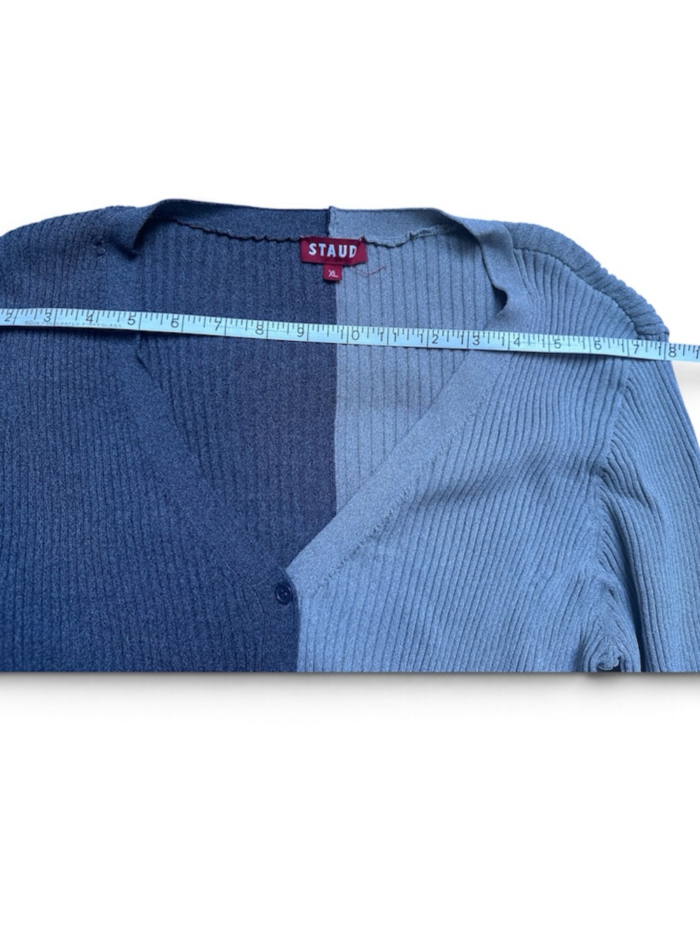 STAUD Two-Tone Gray Ribbed Button Cardigan - Picture 2 of 5